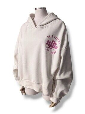 DR. PEPPER Cream & Pink Oversized Cropped Length Hoodie “Be A Pepper” Size Large